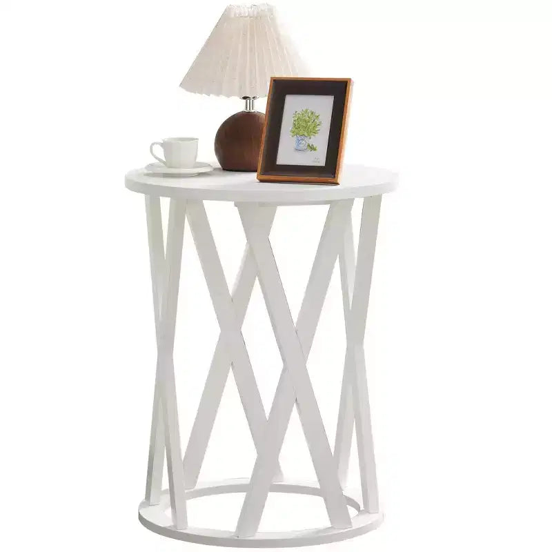 Table d'appoint demi-lune ou ronde avec motif en X, accent moderne pour salon ou chambre à coucher