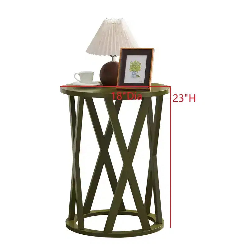 Table d'appoint demi-lune ou ronde avec motif en X, accent moderne pour salon ou chambre à coucher
