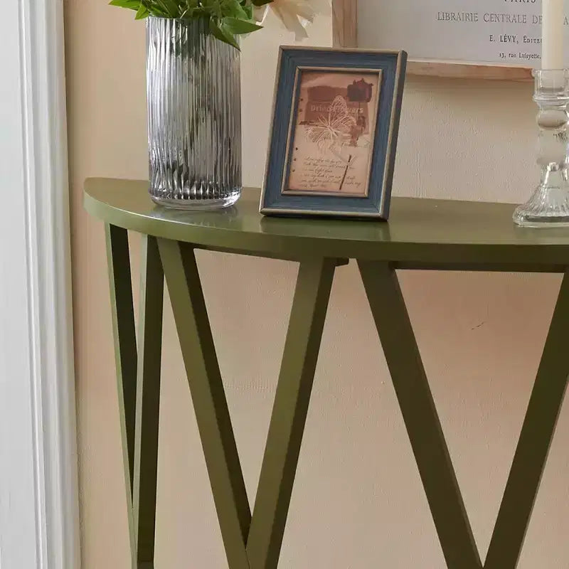 Table d'appoint demi-lune ou ronde avec motif en X, accent moderne pour salon ou chambre à coucher