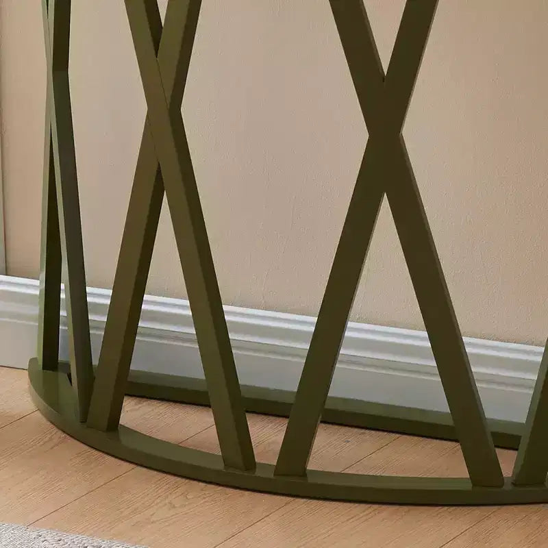 Table d'appoint demi-lune ou ronde avec motif en X, accent moderne pour salon ou chambre à coucher