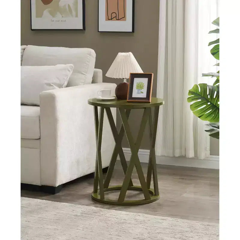 Table d'appoint demi-lune ou ronde avec motif en X, accent moderne pour salon ou chambre à coucher