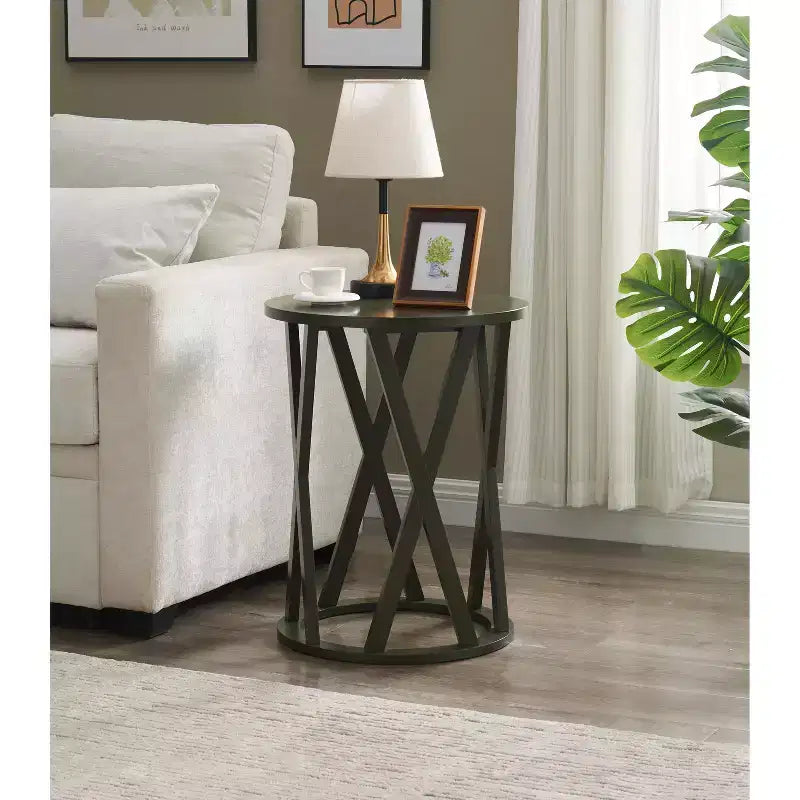 Table d'appoint demi-lune ou ronde avec motif en X, accent moderne pour salon ou chambre à coucher