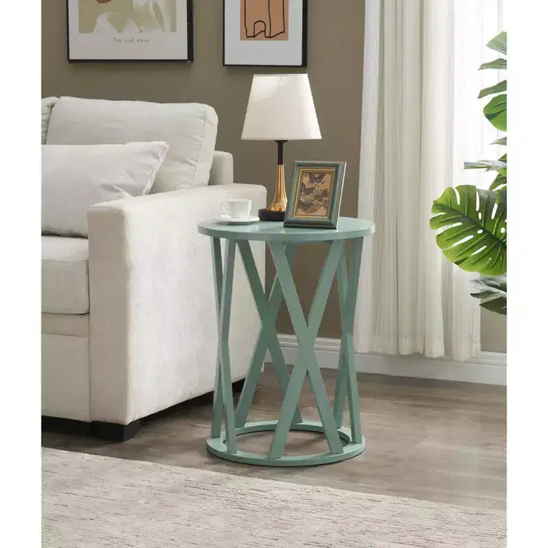 Table d'appoint demi-lune ou ronde avec motif en X, accent moderne pour salon ou chambre à coucher