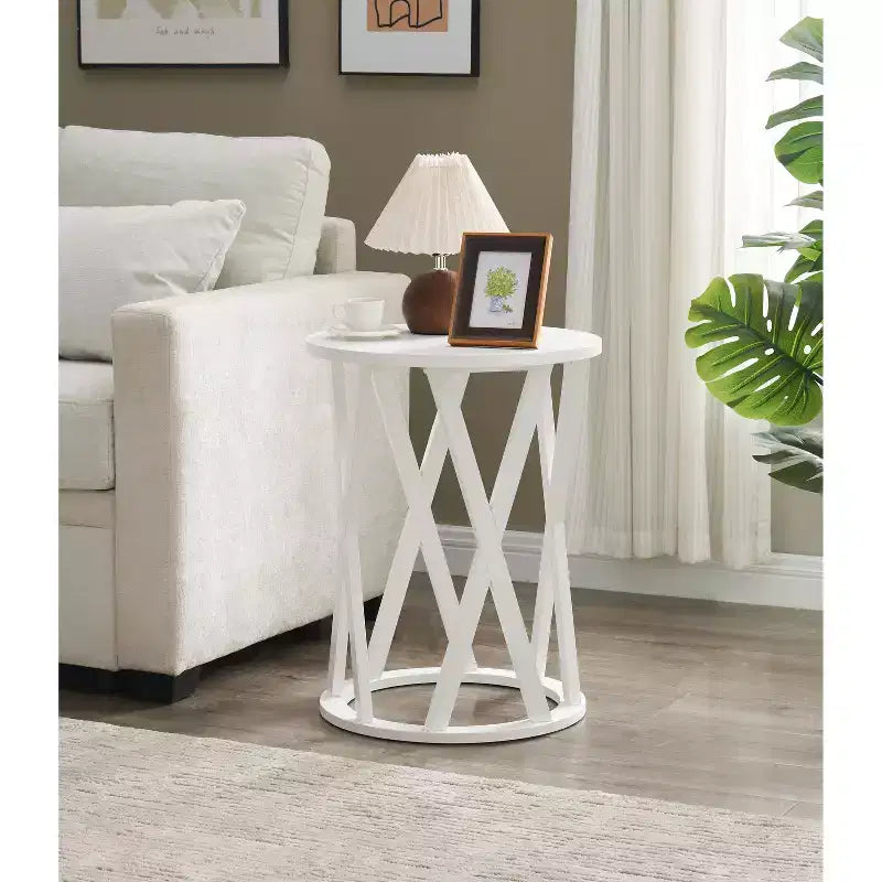Table d'appoint demi-lune ou ronde avec motif en X, accent moderne pour salon ou chambre à coucher