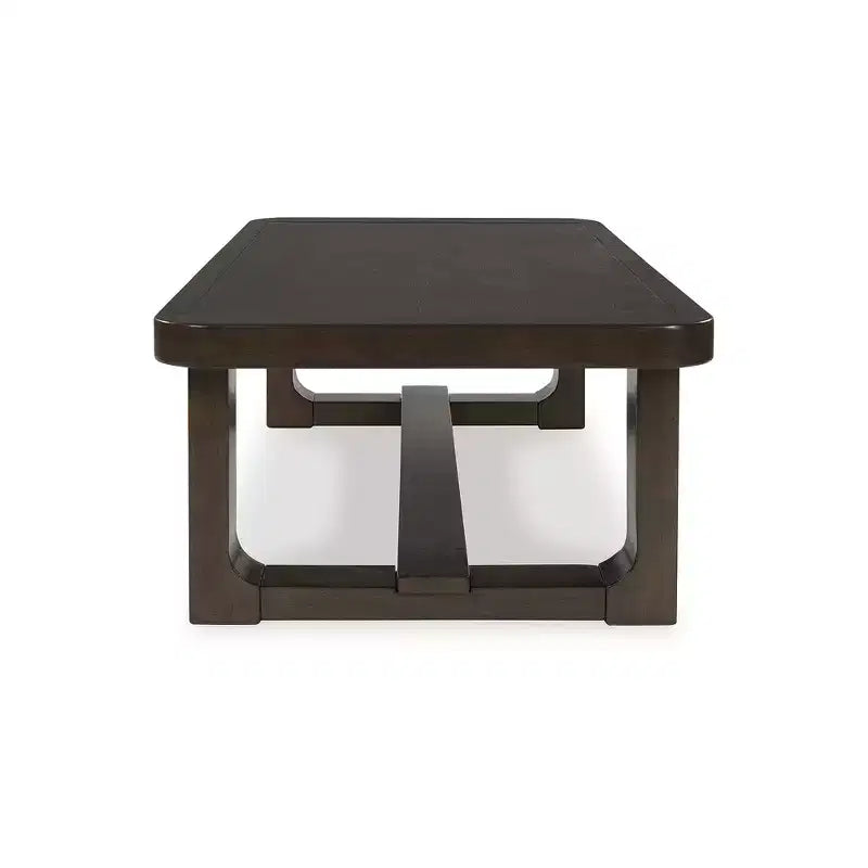Table basse rectangulaire moderne avec rebord en bois massif, marron foncé