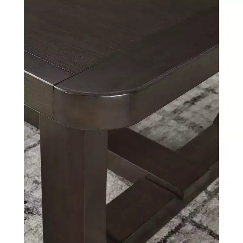 Table basse rectangulaire moderne avec rebord en bois massif, marron foncé