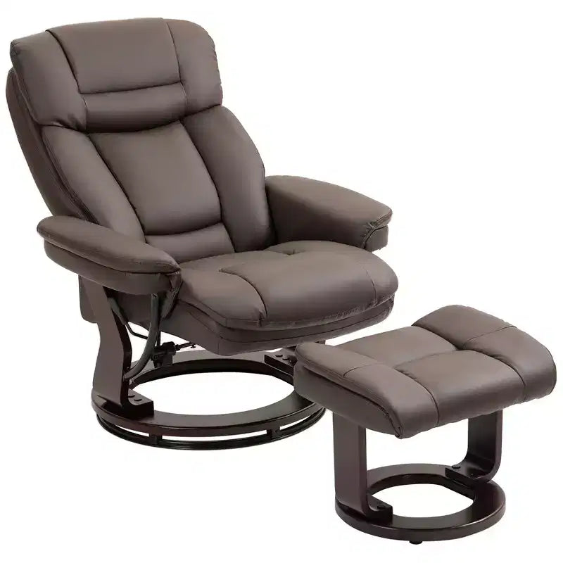 Fauteuil inclinable pivotant avec ottoman, fauteuil inclinable rembourré en cuir PU avec repose-pieds, pour salon, chambre, bureau