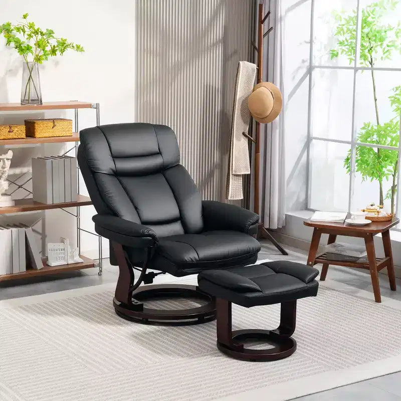Fauteuil inclinable pivotant avec ottoman, fauteuil inclinable rembourré en cuir PU avec repose-pieds, pour salon, chambre, bureau
