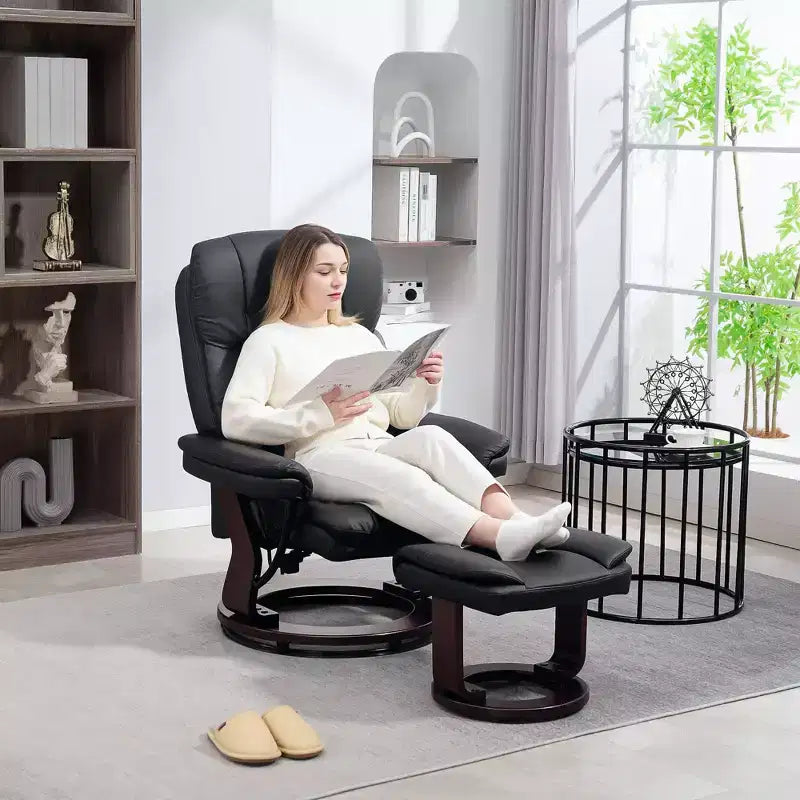 Fauteuil inclinable pivotant avec ottoman, fauteuil inclinable rembourré en cuir PU avec repose-pieds, pour salon, chambre, bureau