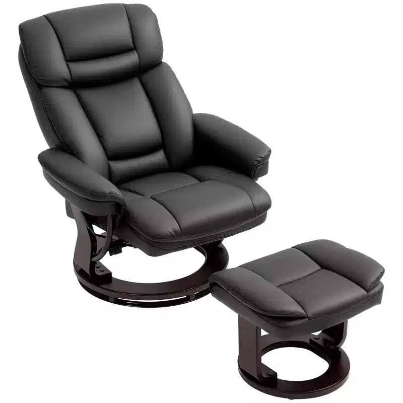Fauteuil inclinable pivotant avec ottoman, fauteuil inclinable rembourré en cuir PU avec repose-pieds, pour salon, chambre, bureau