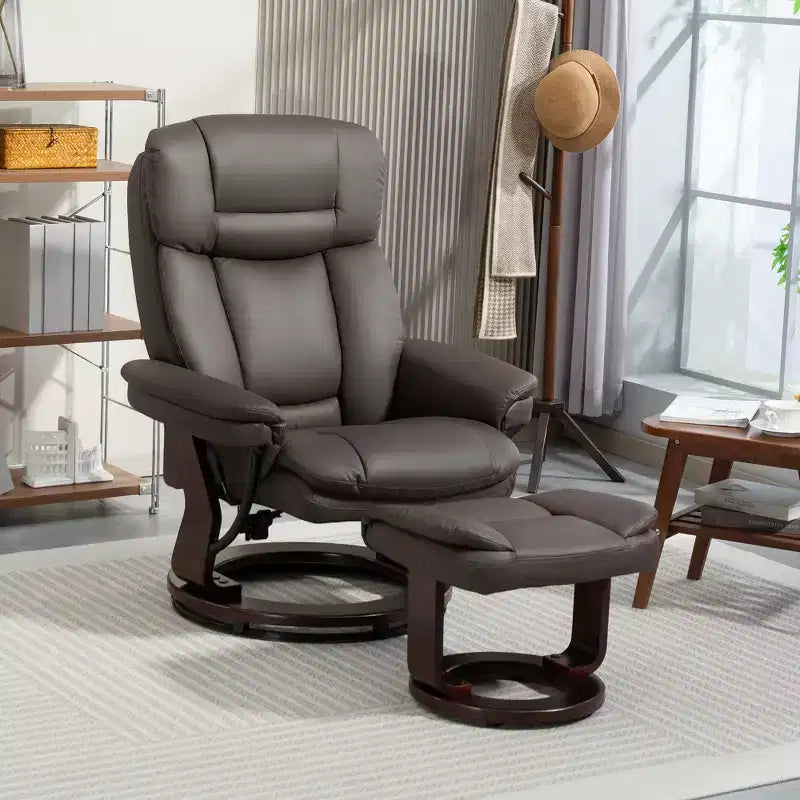 Fauteuil inclinable pivotant avec ottoman, fauteuil inclinable rembourré en cuir PU avec repose-pieds, pour salon, chambre, bureau