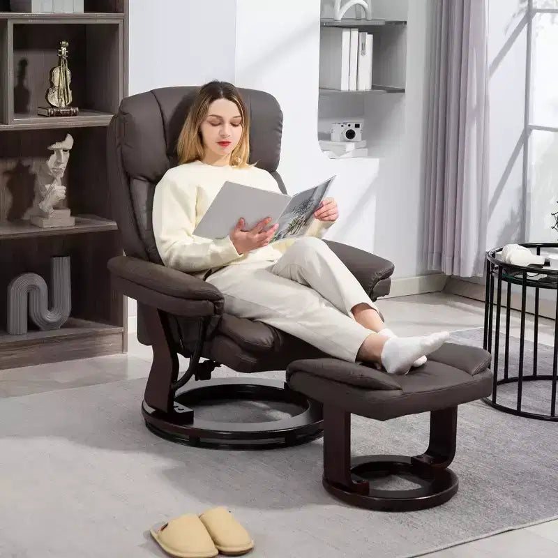 Fauteuil inclinable pivotant avec ottoman, fauteuil inclinable rembourré en cuir PU avec repose-pieds, pour salon, chambre, bureau