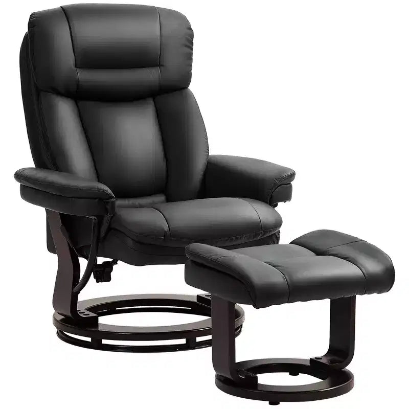 HOMCOM Swivel Recliner Chair with Ottoman, PU Leather Upholstered Reclining Chair with Footrest, for Living Room, Bedroom, Office