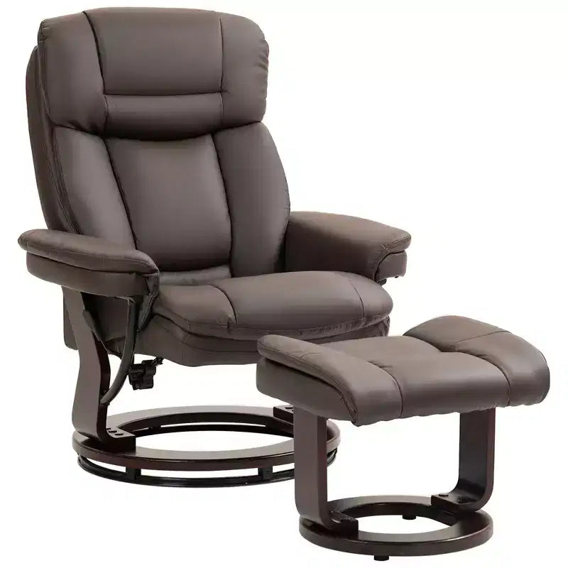 Fauteuil inclinable pivotant avec ottoman, fauteuil inclinable rembourré en cuir PU avec repose-pieds, pour salon, chambre, bureau