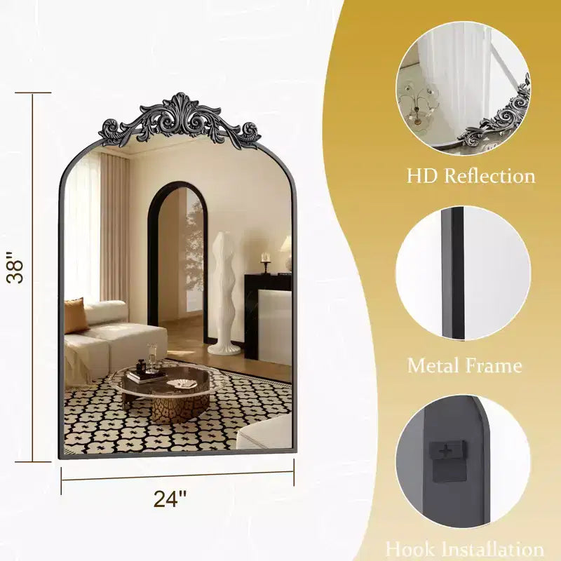 Miroirs de salle de bain à dessus arqué 24x36, Noir