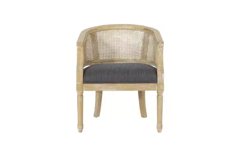 Fauteuil d'appoint en rotin de style Mid-Century avec assise rembourrée, fauteuil à accoudoirs avec cadre en bois d'hévéa massif
