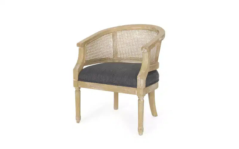 Fauteuil d'appoint en rotin de style Mid-Century avec assise rembourrée, fauteuil à accoudoirs avec cadre en bois d'hévéa massif