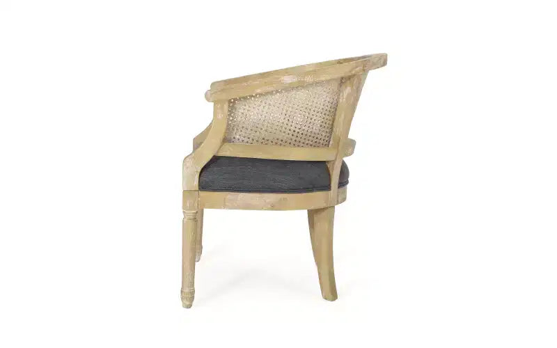 Fauteuil d'appoint en rotin de style Mid-Century avec assise rembourrée, fauteuil à accoudoirs avec cadre en bois d'hévéa massif