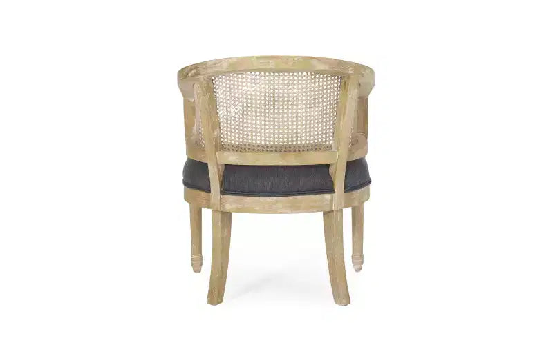 Fauteuil d'appoint en rotin de style Mid-Century avec assise rembourrée, fauteuil à accoudoirs avec cadre en bois d'hévéa massif