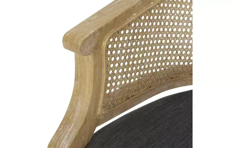 Fauteuil d'appoint en rotin de style Mid-Century avec assise rembourrée, fauteuil à accoudoirs avec cadre en bois d'hévéa massif