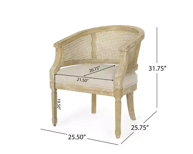 Fauteuil d'appoint en rotin de style Mid-Century avec assise rembourrée, fauteuil à accoudoirs avec cadre en bois d'hévéa massif