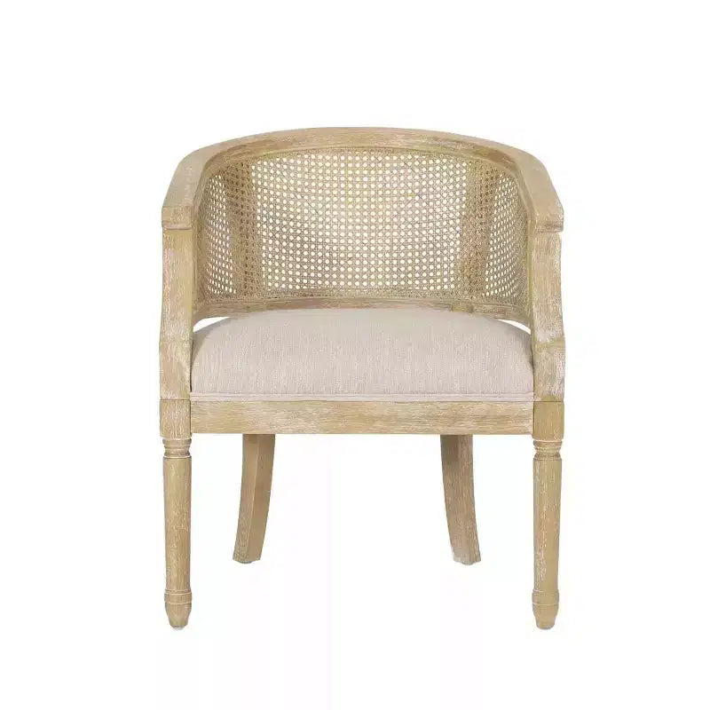 Fauteuil d'appoint en rotin de style Mid-Century avec assise rembourrée, fauteuil à accoudoirs avec cadre en bois d'hévéa massif