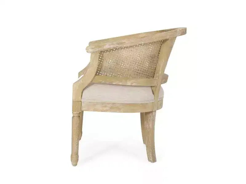 Fauteuil d'appoint en rotin de style Mid-Century avec assise rembourrée, fauteuil à accoudoirs avec cadre en bois d'hévéa massif