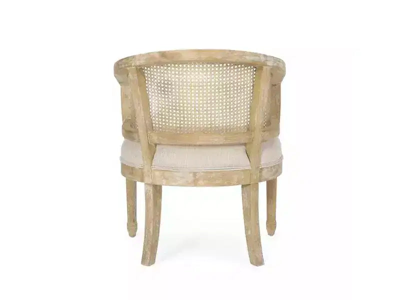 Fauteuil d'appoint en rotin de style Mid-Century avec assise rembourrée, fauteuil à accoudoirs avec cadre en bois d'hévéa massif