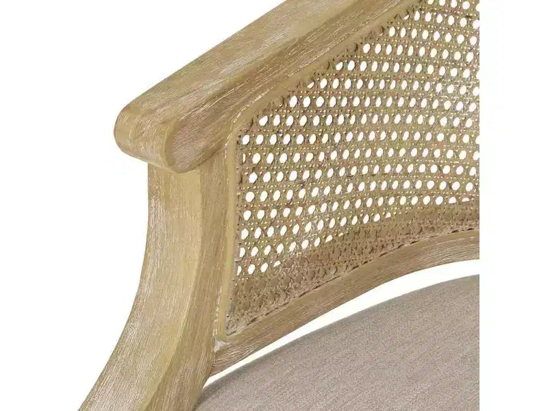 Fauteuil d'appoint en rotin de style Mid-Century avec assise rembourrée, fauteuil à accoudoirs avec cadre en bois d'hévéa massif
