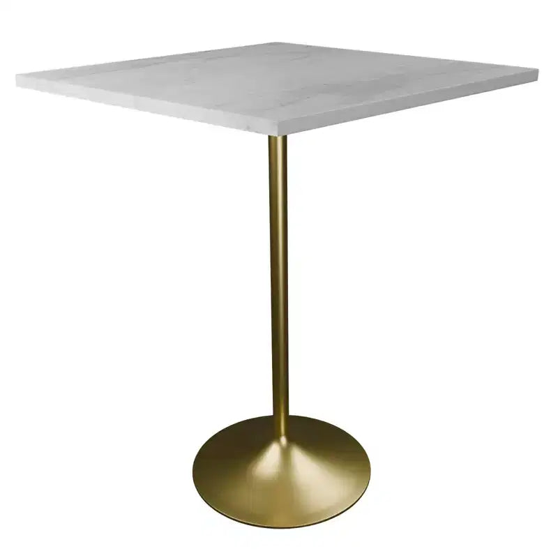 LeisureMod Verve 27 Sqaure Bar Height Dining Table - Modern Resin Top with Brushed Gold Pedestal Base Counter Height Table for Kitchen, Home, and Pub