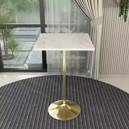 Table de salle à manger 27 pouces de hauteur de bar – Plateau en résine moderne avec piédestal doré brossé – Table de hauteur comptoir pour cuisine, maison et pub