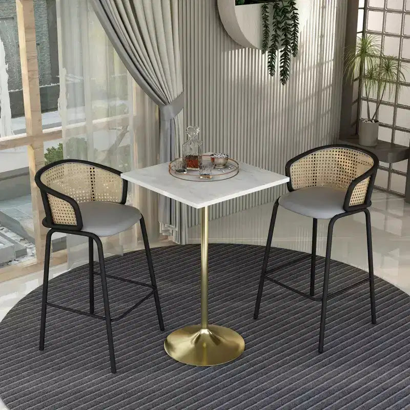 Table de salle à manger 27 pouces de hauteur de bar – Plateau en résine moderne avec piédestal doré brossé – Table de hauteur comptoir pour cuisine, maison et pub