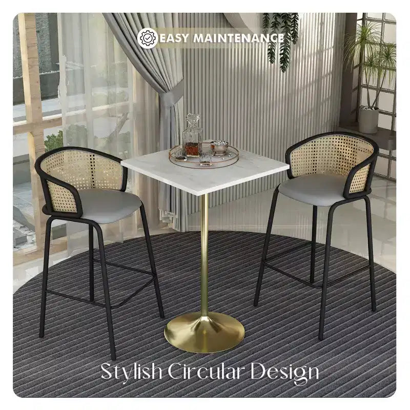 Table de salle à manger 27 pouces de hauteur de bar – Plateau en résine moderne avec piédestal doré brossé – Table de hauteur comptoir pour cuisine, maison et pub