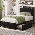 Bed Frame with 2 Storage Drawers and Charging Station, Rustic Linen Upholstered Platform Bedframe with Storage Headboard,