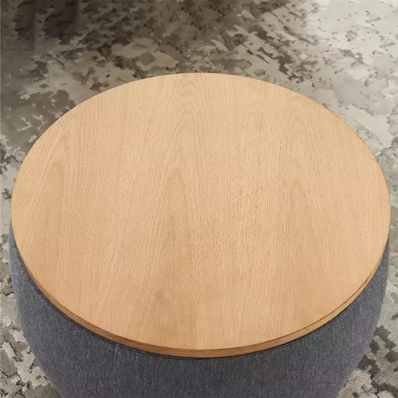 Pouf de rangement rond en tissu et bois de 25,5 po