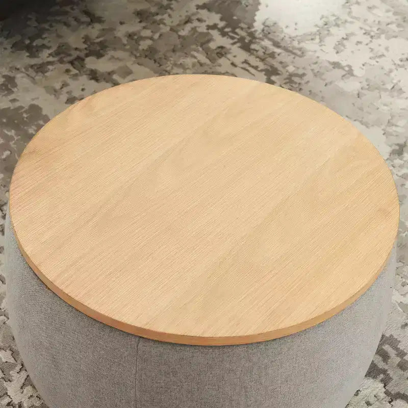 Pouf de rangement rond en tissu et bois de 25,5 po