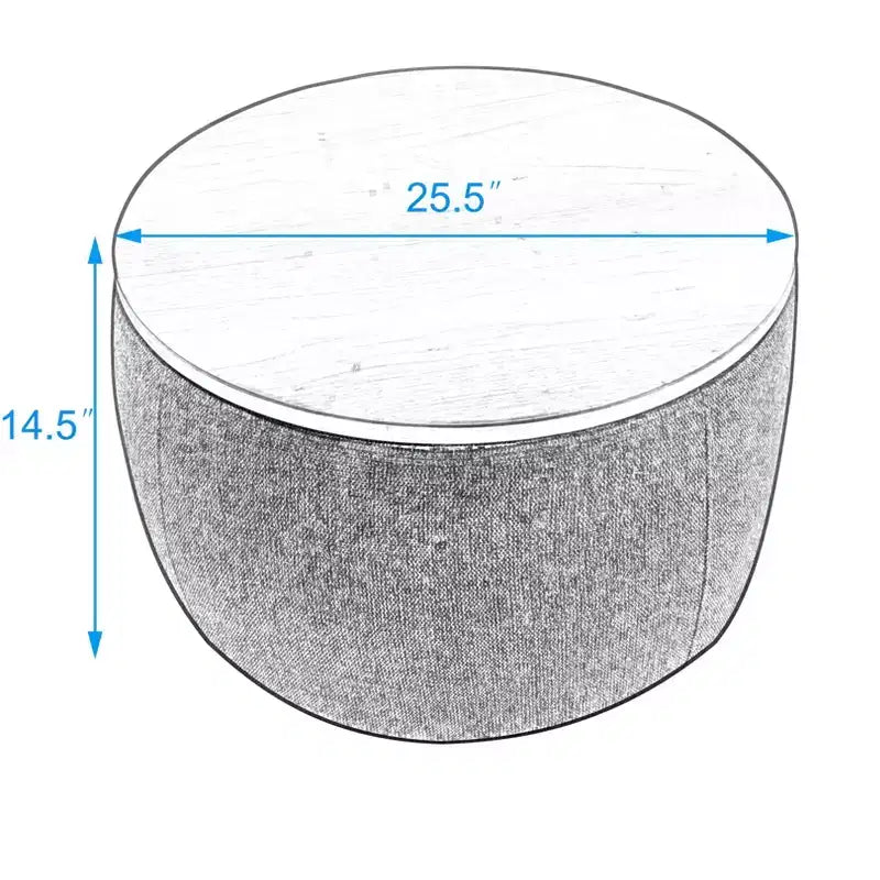 Pouf de rangement rond en tissu et bois de 25,5 po