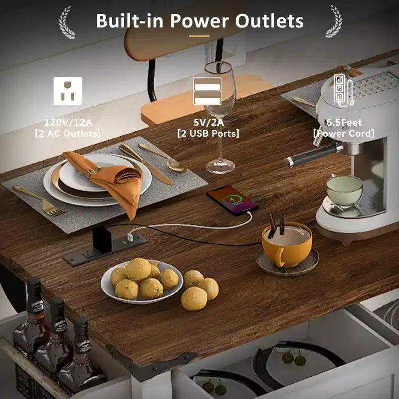 Îlot de cuisine sur roulettes avec abattant, rangements, portes coulissantes de style grange et roulettes