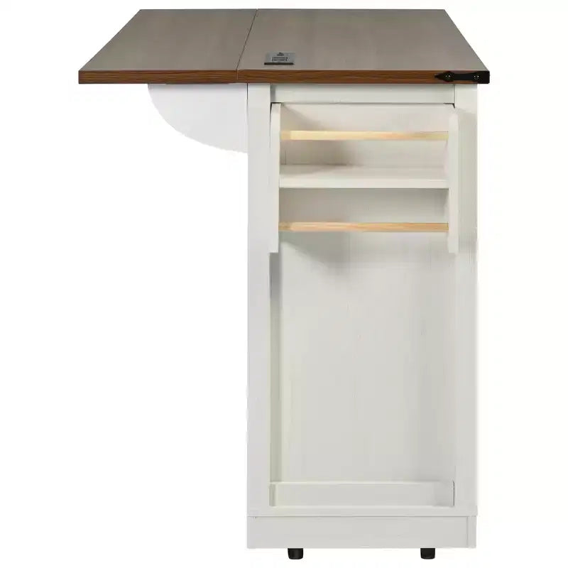 Îlot de cuisine sur roulettes avec abattant, rangements, portes coulissantes de style grange et roulettes