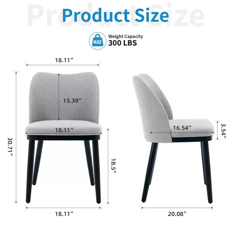 Lot de 2 chaises de salle à manger modernes rembourrées en tissu, assise rembourrée et pieds en bois robustes, assise confortable pour cuisine, restaurant, salon