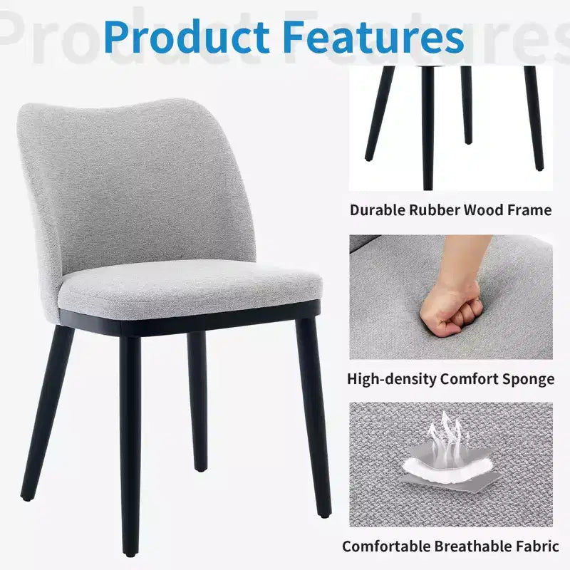 Lot de 2 chaises de salle à manger modernes rembourrées en tissu, assise rembourrée et pieds en bois robustes, assise confortable pour cuisine, restaurant, salon