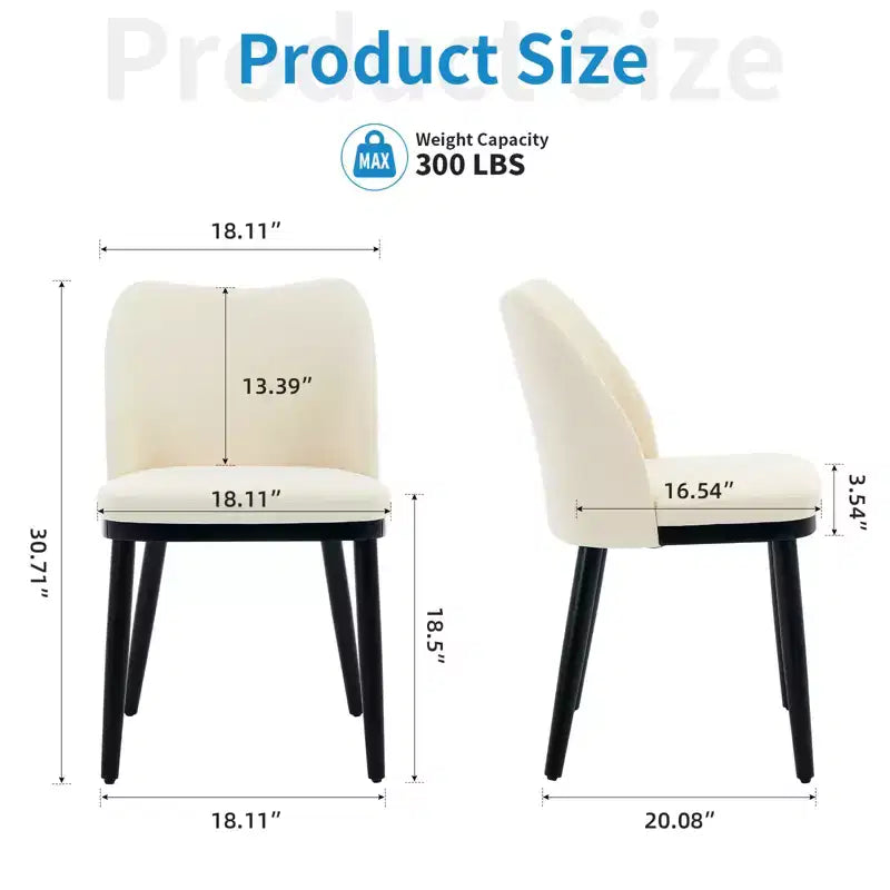 Lot de 2 chaises de salle à manger modernes rembourrées en tissu, assise rembourrée et pieds en bois robustes, assise confortable pour cuisine, restaurant, salon