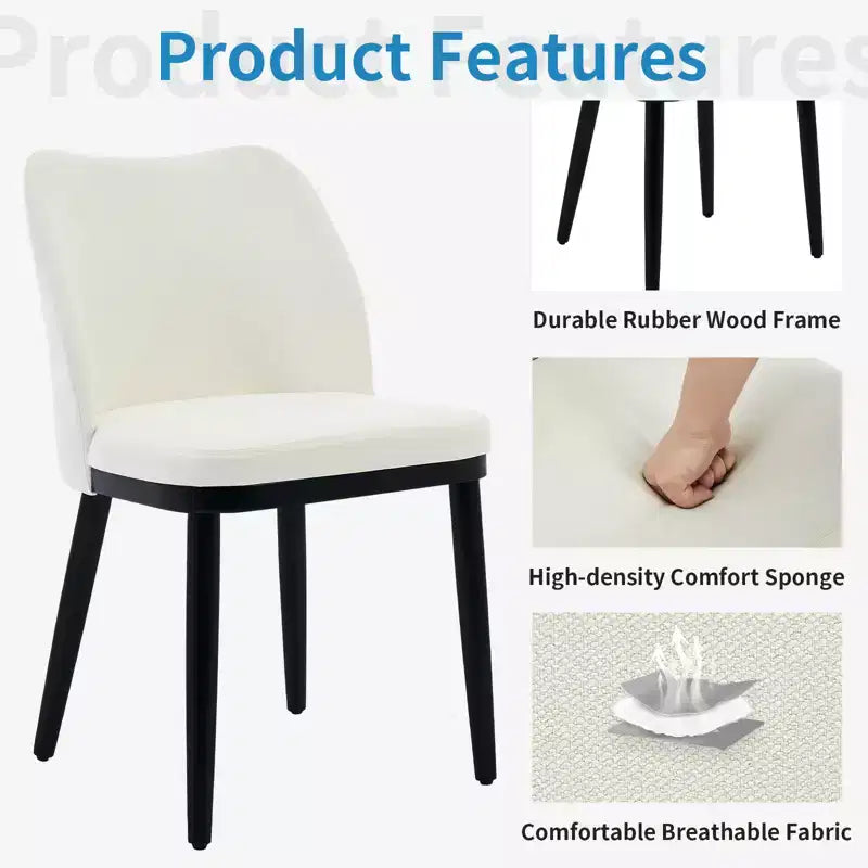 Lot de 2 chaises de salle à manger modernes rembourrées en tissu, assise rembourrée et pieds en bois robustes, assise confortable pour cuisine, restaurant, salon