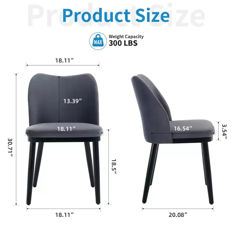 Lot de 2 chaises de salle à manger modernes rembourrées en tissu, assise rembourrée et pieds en bois robustes, assise confortable pour cuisine, restaurant, salon