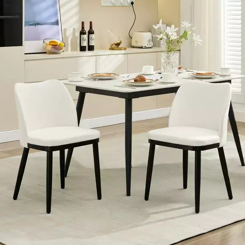 Set of 2 Modern Upholstered Fabric Dining Side Chairs, Padded Seat &amp; Sturdy Wood Legs, Comfortable Seating for Kitchen Restaurant Living Room