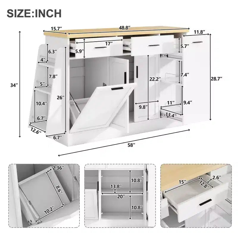 Bahut de rangement multifonctionnel avec meuble poubelle caché