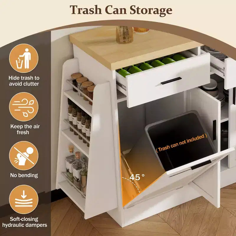 Bahut de rangement multifonctionnel avec meuble poubelle caché