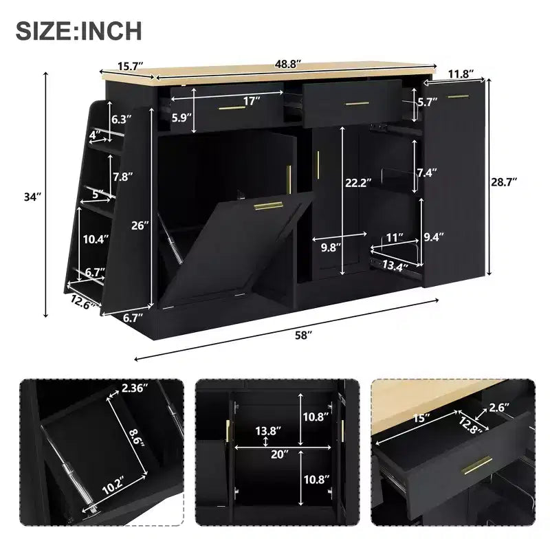 Bahut de rangement multifonctionnel avec meuble poubelle caché
