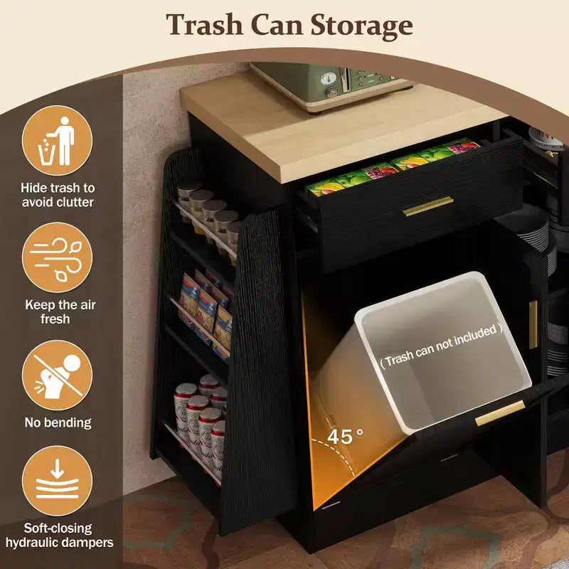 Bahut de rangement multifonctionnel avec meuble poubelle caché