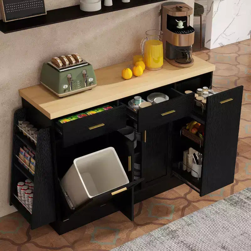 Bahut de rangement multifonctionnel avec meuble poubelle caché